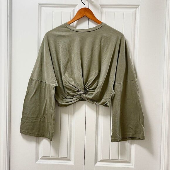 OAK + FORT Flared Wrap Knot Crop Top Green - O/S - Picture 1 of 14